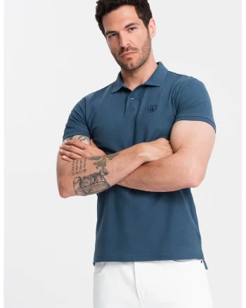 Tricou polo cu model uni, Albastru inchis