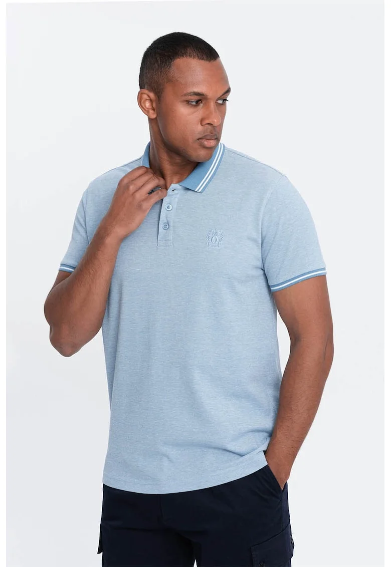 Tricou polo cu garnituri contrastante, Albastru deschis
