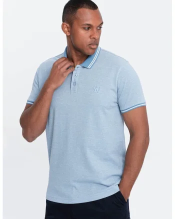 Tricou polo cu garnituri contrastante, Albastru deschis