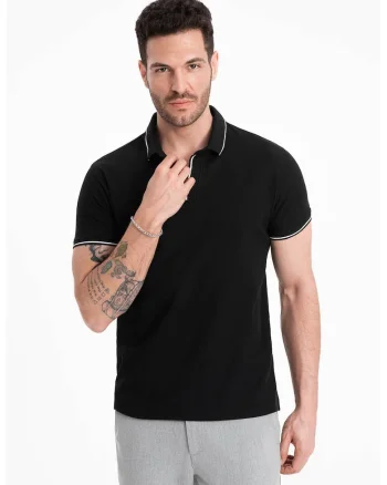 Tricou polo cu vipusca contrastanta, Negru