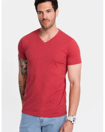 Tricou cu decolteu in V, Rosu melage