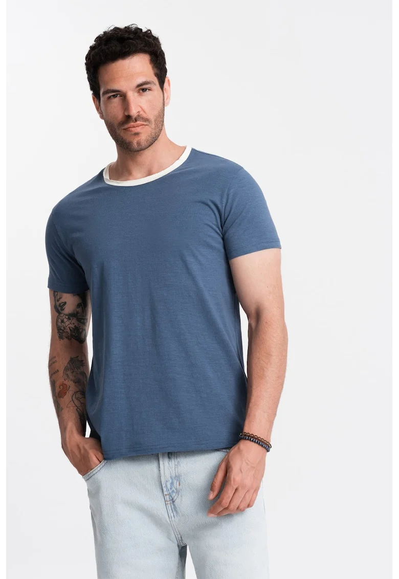 Tricou din bumbac cu decolteu rotund, Albastru inchis