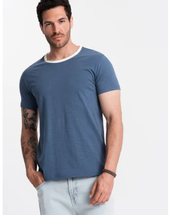 Tricou din bumbac cu decolteu rotund, Albastru inchis