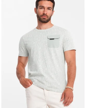 Tricou cu model si buzunar pe piept, Verde pal/Alb murdar