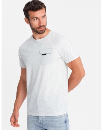Tricou cu model si buzunar pe piept, Gri deschis/Alb murdar