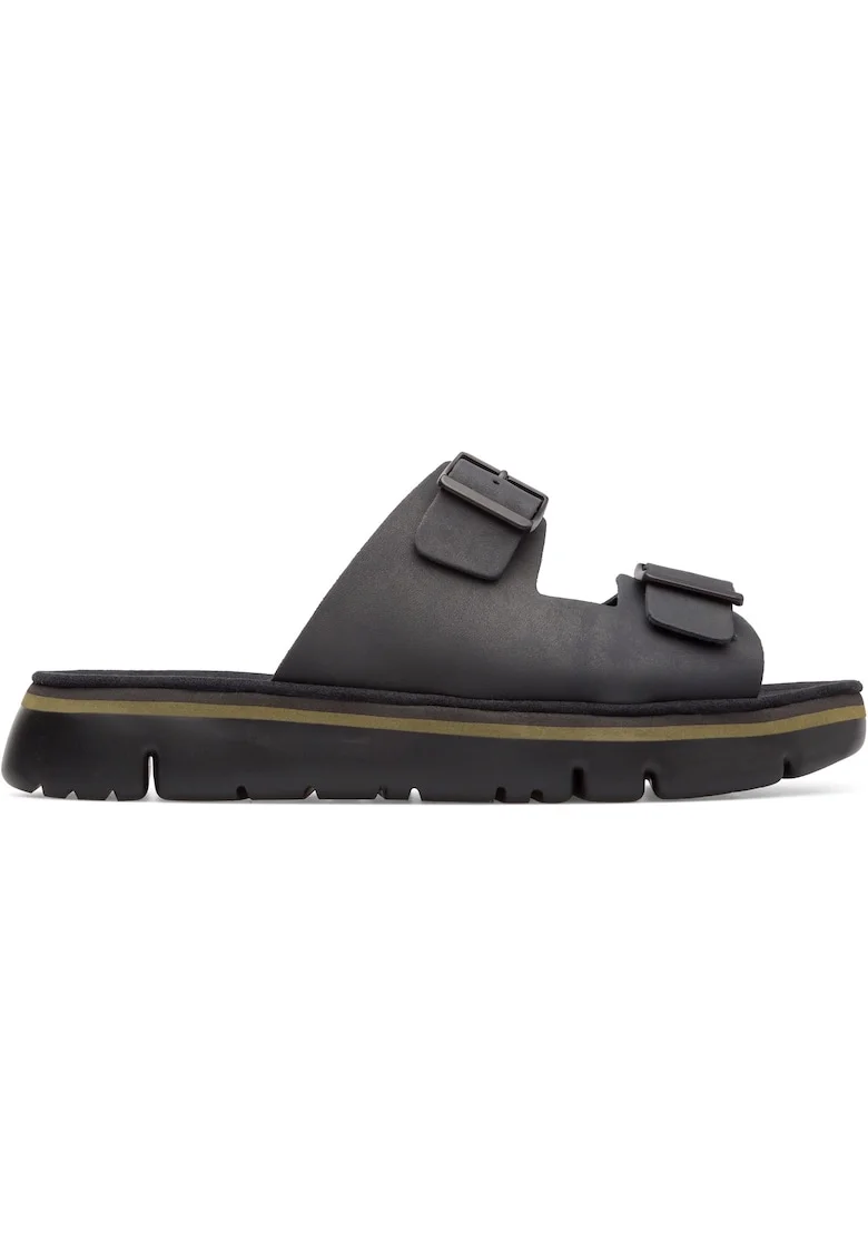 Papuci de piele cu catarame Oruga, Negru