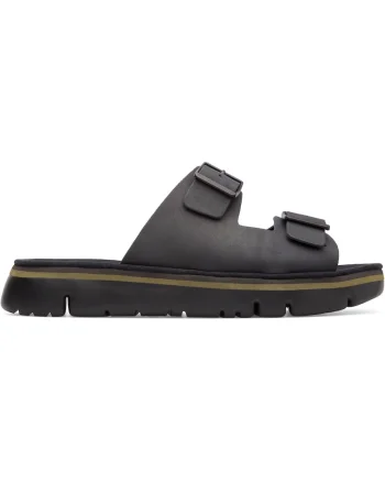 Papuci de piele cu catarame Oruga, Negru