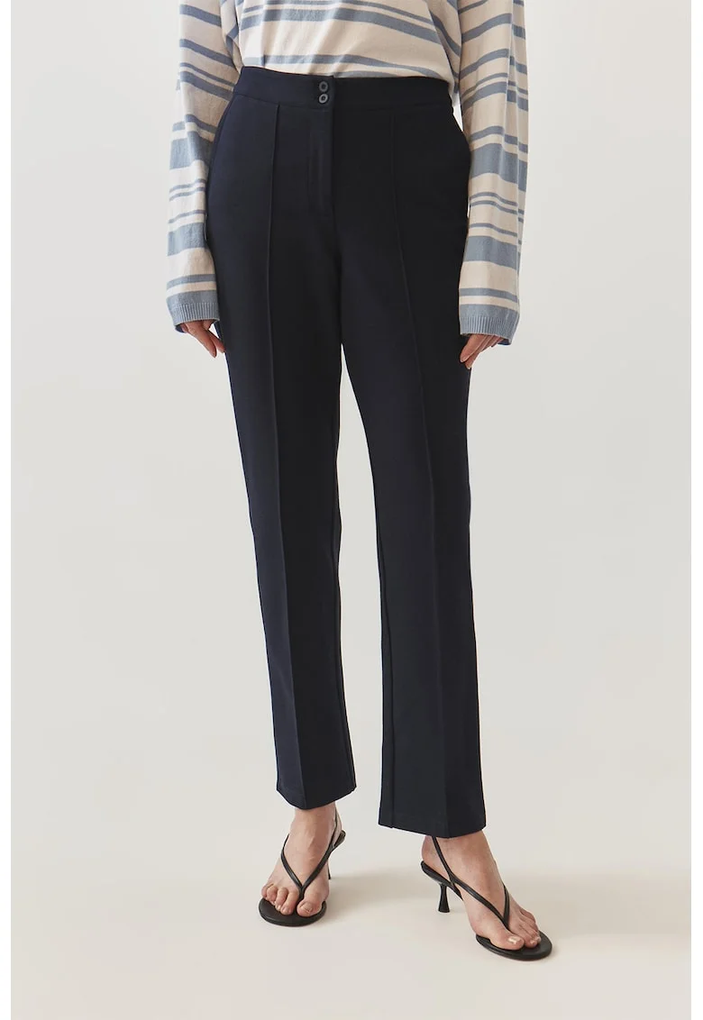 Pantaloni uni cu talie medie, Bleumarin