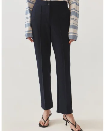 Pantaloni uni cu talie medie, Bleumarin