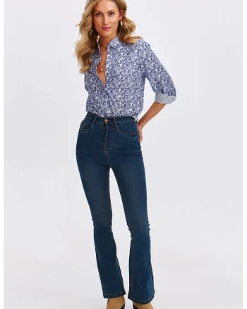 Blugi bootcut cu talie inalta, Bleumarin