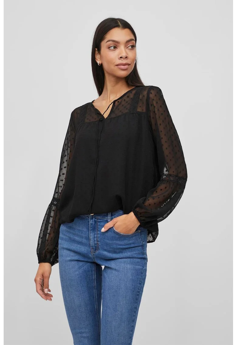 Bluza cu insertii semitransparente, Negru