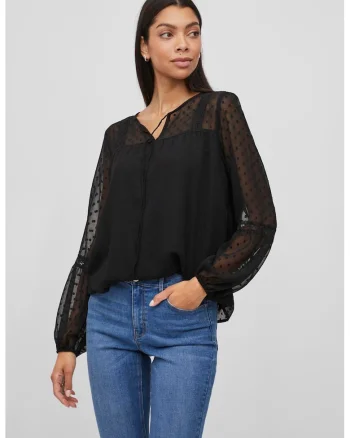 Bluza cu insertii semitransparente, Negru