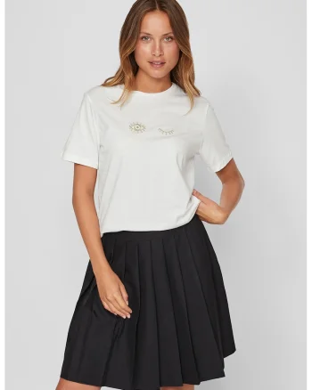 Tricou din bumbac organic cu detalii brodate, Alb murdar