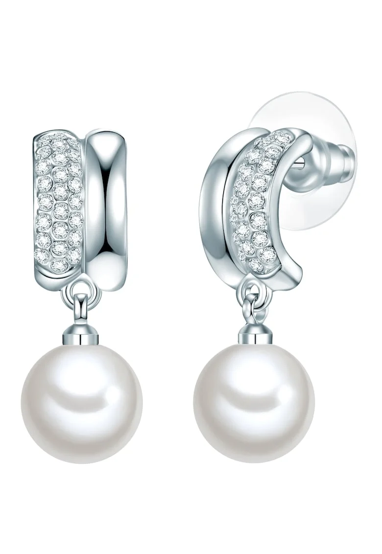 Cercei drop cu zirconia si perle shell 32019, Argintiu