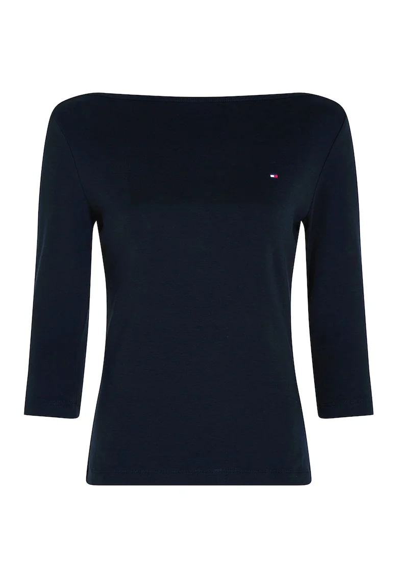 Bluza slim-fit de bumbac cu maneci trei sferturi, Bleumarin