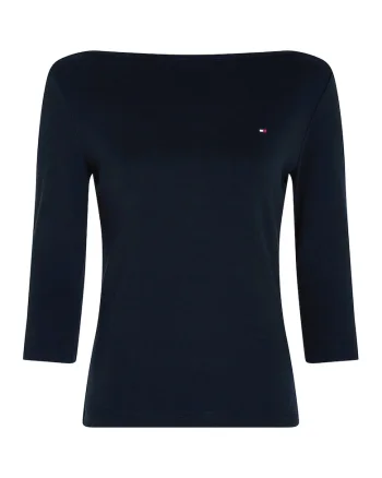 Bluza slim-fit de bumbac cu maneci trei sferturi, Bleumarin