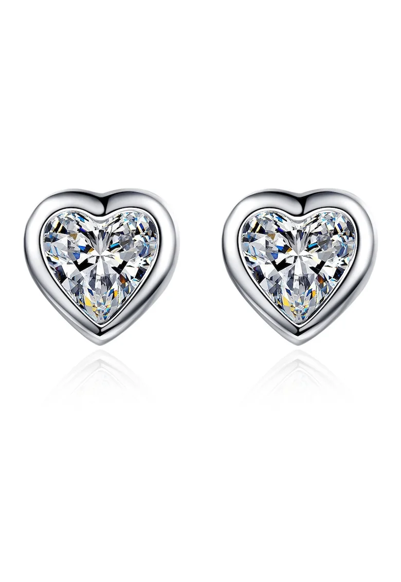 Cercei de argint, in forma de inima, decorati cu zirconia Romance, Argintiu