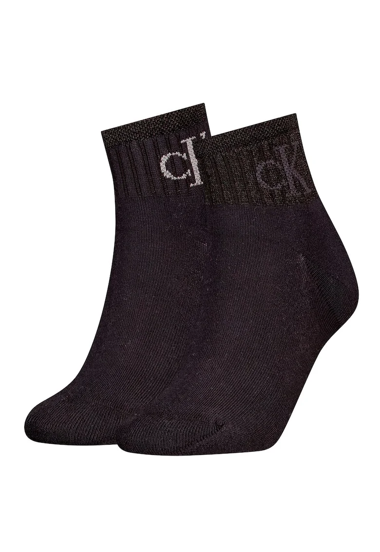 Set de sosete scurte cu model logo - 2 perechi, Negru stins