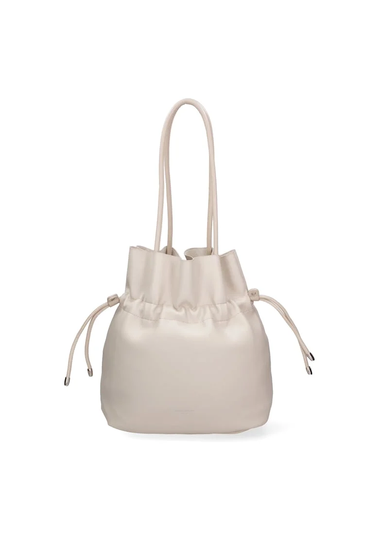 Geanta bucket de piele ecologica cu snururi, Bej
