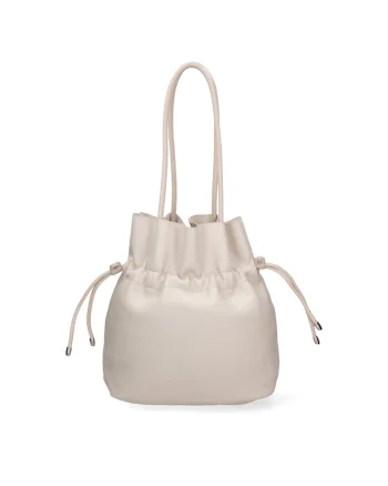 Geanta bucket de piele ecologica cu snururi, Bej