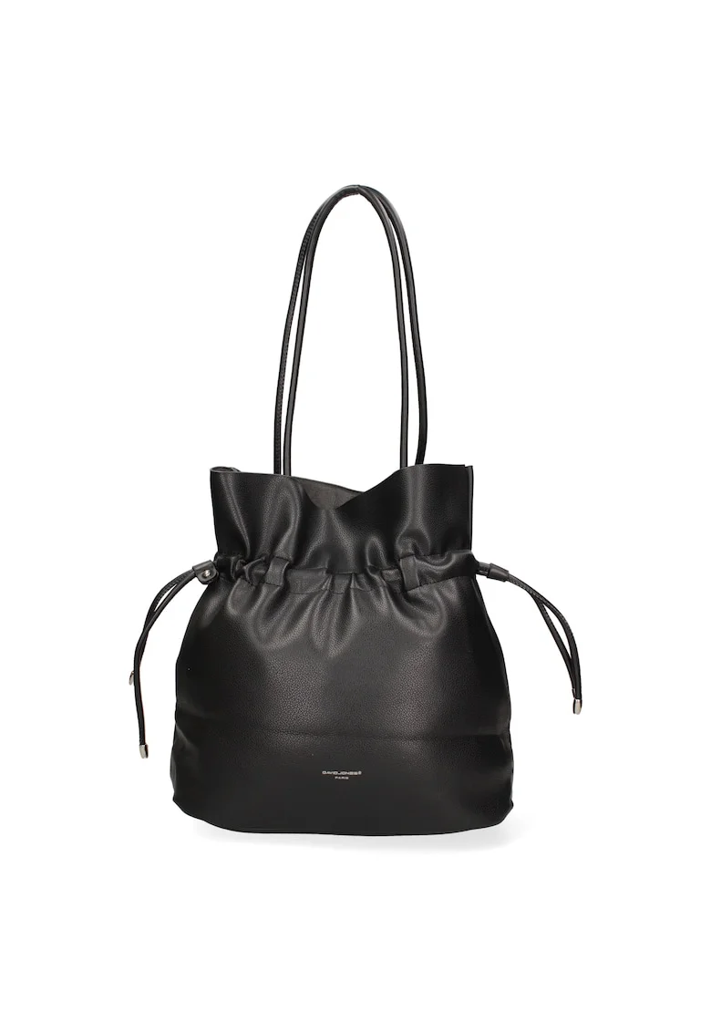 Geanta bucket de piele ecologica cu snururi, Negru