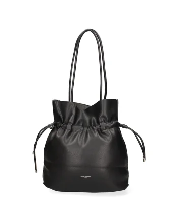 Geanta bucket de piele ecologica cu snururi, Negru