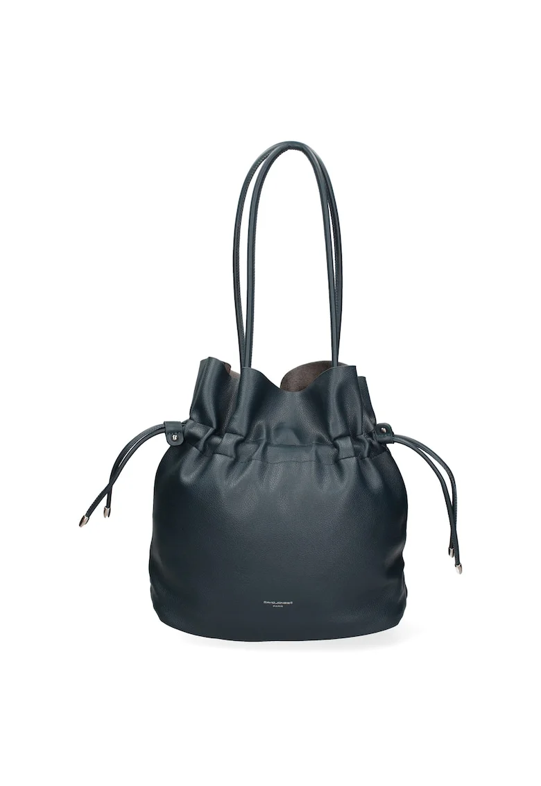 Geanta bucket de piele ecologica cu snururi, Albastru