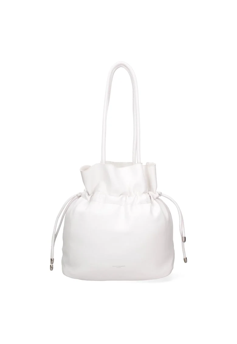 Geanta bucket de piele ecologica cu snururi, Alb