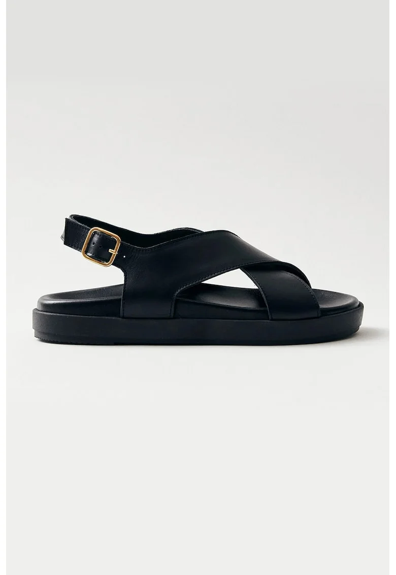 Sandale de piele cu barete incrucisate, Negru