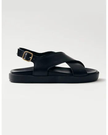 Sandale de piele cu barete incrucisate, Negru