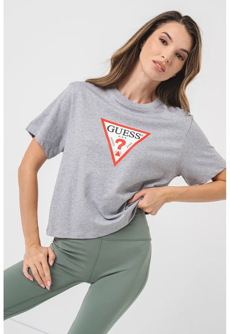 Tricou din bumbac cu logo, Rosu/Alb/Gri melange
