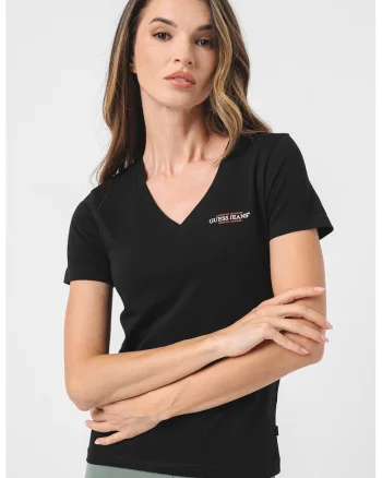 Tricou slim fit cu decolteu in V America, Negru