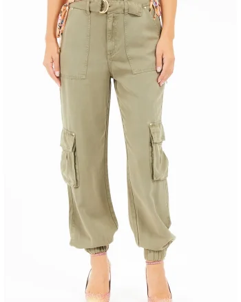 Pantaloni cargo conici din lyocell, Kaki