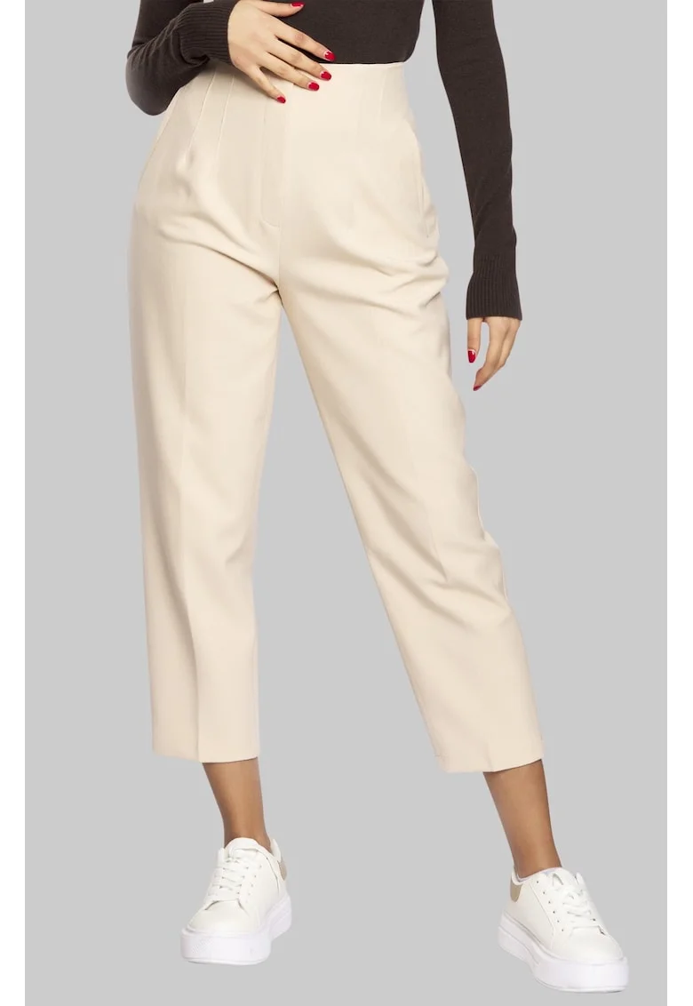 Pantaloni conici crop cu talie inalta 50487, Bej