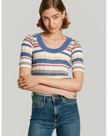 Pulover din amestec de bumbac cu dungi, Multicolor