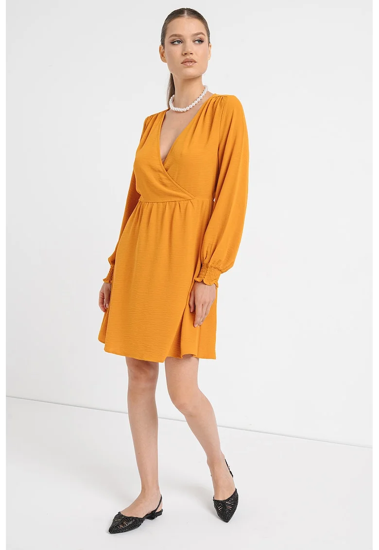 Rochie mini evazata cu decolteu cache coeur Gaja, Portocaliu stins