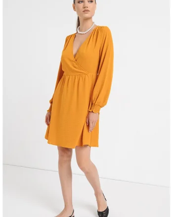 Rochie mini evazata cu decolteu cache coeur Gaja, Portocaliu stins