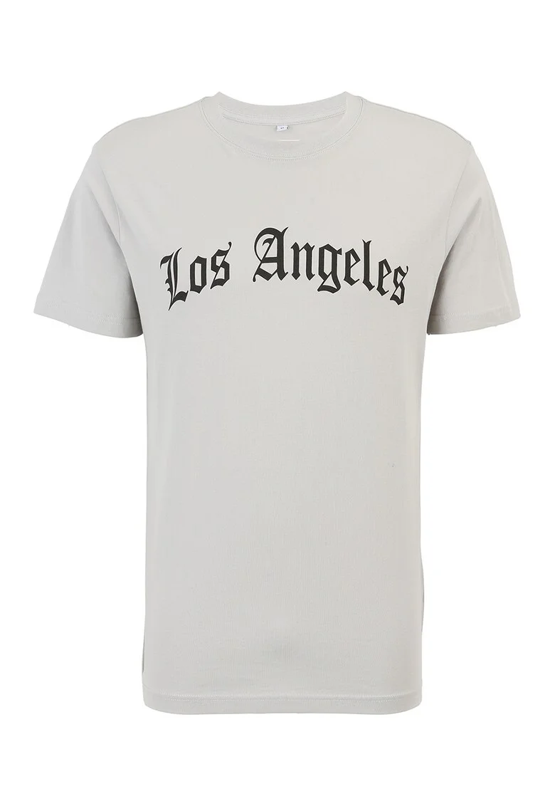 Tricou unisex cu imprimeu text, Negru/Gri deschis