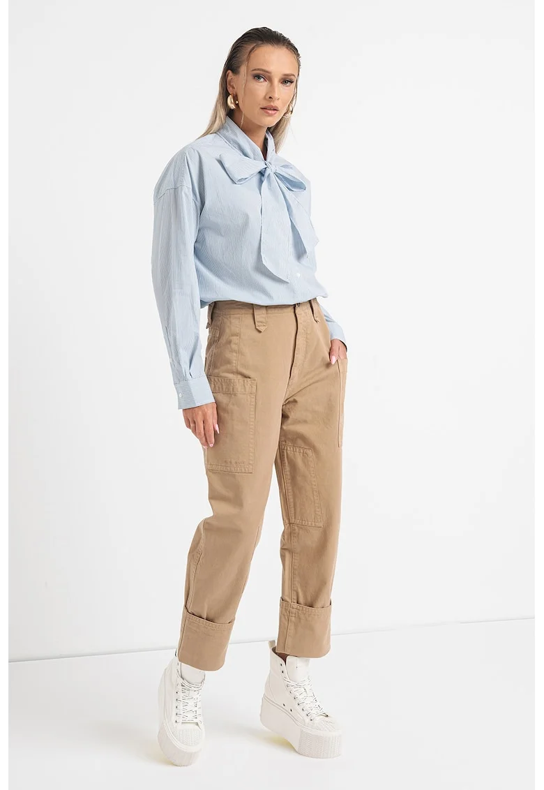 Pantaloni drepti cu talie inalta din amestec de in Anais, Bej