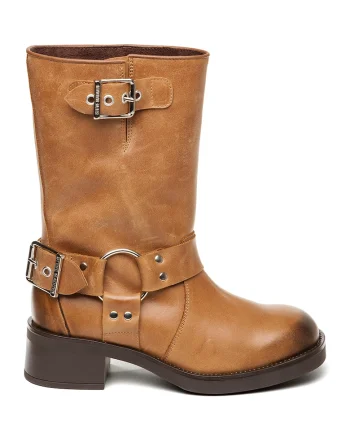 Cizme mid-calf de piele, Caramel