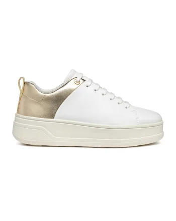 Pantofi sport de piele ecologica cu siret, Alb/Auriu