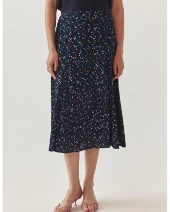 Fusta midi cu model grafic Sini, Roz pastel/Albastru deschis/Bleumarin