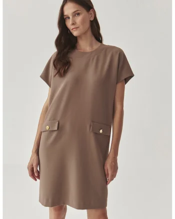 Rochie uni cu buzunare decorative Menirko, Maro deschis