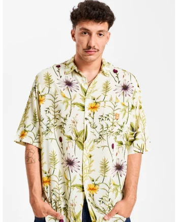 Camasa unisex supradimensionata, Alb/Verde/Portocaliu