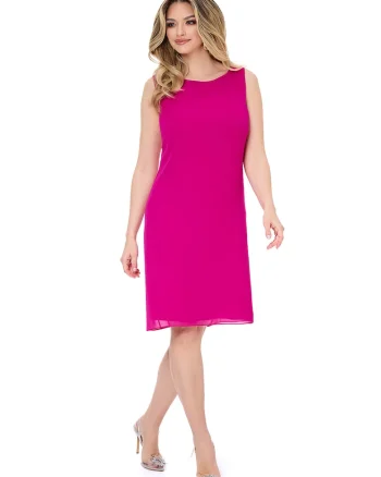 Rochie fara maneci cu decolteu rotund, Alb/Portocaliu/Fucsia