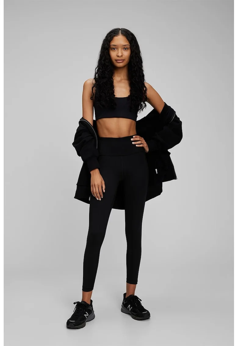 Colanti crop cu talie inalta, Negru