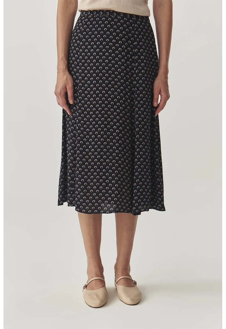 Fusta midi cu model, Negru/Bej deschis