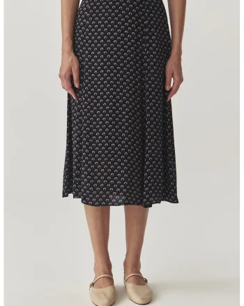 Fusta midi cu model, Negru/Bej deschis