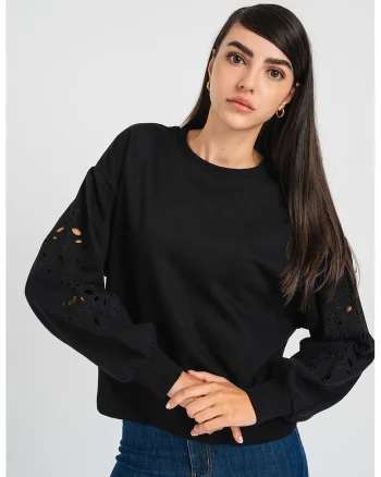 Bluza de trening din amestec de bumbac cu perforatii Winnie, Negru stins