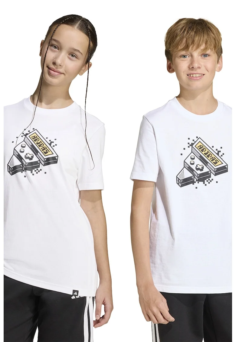 Tricou din bumbac cu imprimeu pe partea din spate Game, Alb/Negru/Galben